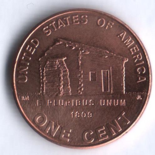 1 цент. 2009 год, США. Домик в котором родился Линкольн.
