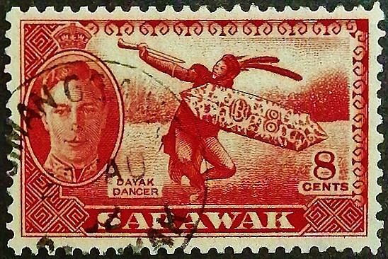 Почтовая марка (8 с.). "Король Георг VI". 1950 год, Саравак.
