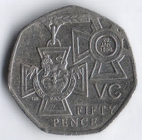 Монета 50 пенсов. 2006 год, Великобритания. 150 лет со дня учреждения "Креста Виктории".