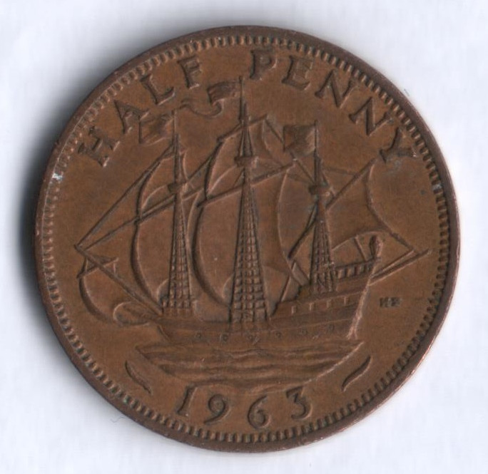 Монета 1/2 пенни. 1963 год, Великобритания.