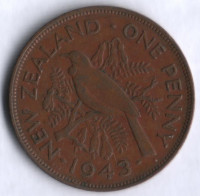 Монета 1 пенни. 1943 год, Новая Зеландия.