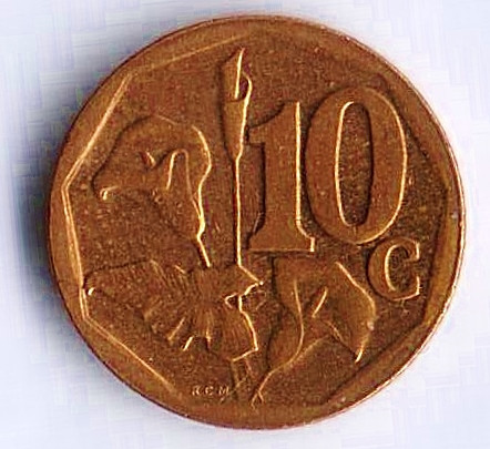 Монета 10 центов. 2005 год, ЮАР. Afrika Borwa.