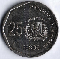 Монета 25 песо. 2016 год, Доминиканская Республика. Монета 25 песо. 2016 год, Доминиканская Республика.
