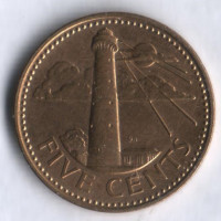 Монета 5 центов. 2000 год, Барбадос.