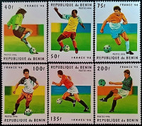 Набор марок (6 шт.). "Чемпионат мира по футболу FIFA, Франция`1998". 1996 год, Бенин.