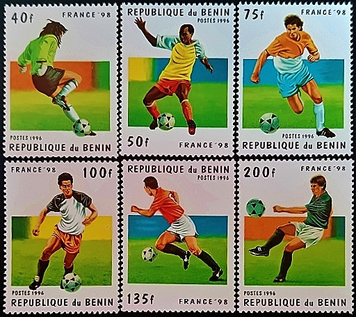Набор марок (6 шт.). "Чемпионат мира по футболу FIFA, Франция`1998". 1996 год, Бенин.
