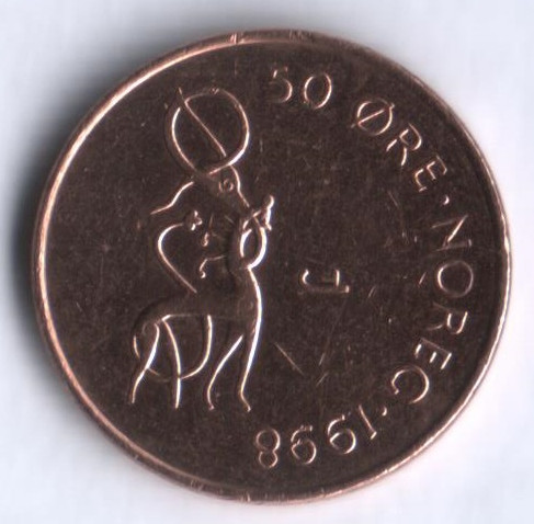 Монета 50 эре. 1998 год, Норвегия.
