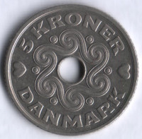 Монета 5 крон. 1997 год, Дания. LG;JP;A.