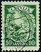 Почтовая марка (10 s.). "15-летие новой Конституции". 1934 год, Латвия.