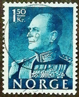 Почтовая марка (1,5 kr.). "Король Олав V". 1959 год, Норвегия.