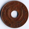 Монета 5 центов. 1937(H) год, Британская Восточная Африка.