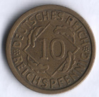 Монета 10 рейхспфеннигов. 1925 год (A), Веймарская республика.