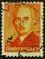 Почтовая марка (3 k.). "Президент Инону". 1948 год, Турция.