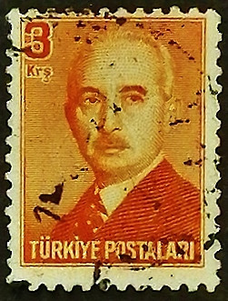 Почтовая марка (3 k.). "Президент Инону". 1948 год, Турция.