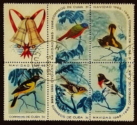 Сцепка марок (5 шт.). "Рождество 1965: Птицы (I)". 1965 год, Куба.