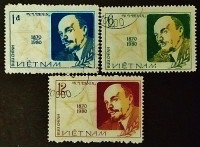 Набор почтовых марок (3 шт.). "110 лет со дня рождения В.И. Ленина". 1980 год, Вьетнам.