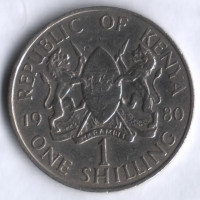 Монета 1 шиллинг. 1980 год, Кения.