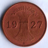 Монета 1 рейхспфенниг. 1927 год (A), Веймарская республика.