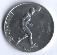 Монета 50 сантимов. 2002 год, Конго. Футболист.
