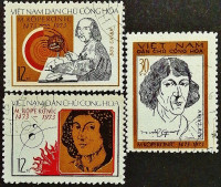 Набор почтовых марок (3 шт.). "500 лет со дня рождения Коперника". 1973 год, Вьетнам.