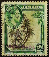 Почтовая марка (2 p.). "Король Георг VI и пейзажи Ямайки". 1938 год, Ямайка.