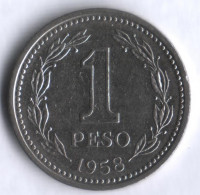 Монета 1 песо. 1958 год, Аргентина.