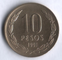 10 песо. 1991 год, Чили.