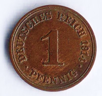 Монета 1 пфенниг. 1914 год (G), Германская империя.