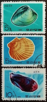 Набор почтовых марок (3 шт.). "Ракушки". 1968 год, КНДР.