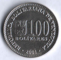 Монета 100 боливаров. 2001 год, Венесуэла.
