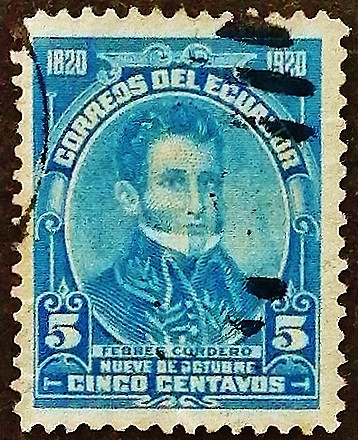 Почтовая марка (5 c.). "Леон Фебрес Кордеро". 1920 год, Эквадор.