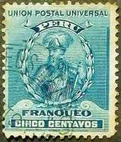 Почтовая марка (5 c.). "Франсиско Писарро". 1899 год, Перу.