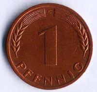 Монета 1 пфенниг. 1969(G) год, ФРГ.