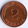 Монета 2 пфеннига. 1959(F) год, ФРГ.
