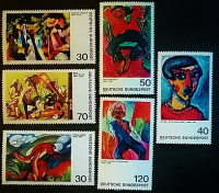 Набор почтовых марок  (6 шт.). "Картины немецких экспрессионистов". 1974 год, ФРГ.