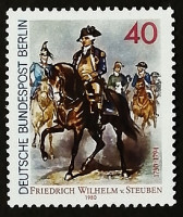 Марка почтовая. "Фридрих Вильгельм фон Штойбен (американский генерал) 1730-1794 гг.". 1980 год, Западный Берлин.