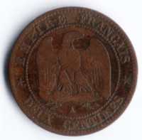 Монета 2 сантима. 1862(A) год, Франция.