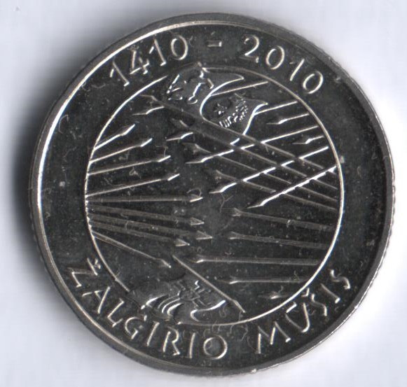 Монета 1 лит. 2010 год, Литва. 600 лет Грюнвальдской битвы.