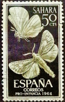 Почтовая марка (50 c.). "Мотыльки". 1964 год, Испанская Сахара.