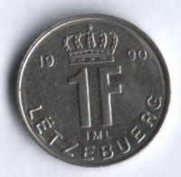 Монета 1 франк. 1990 год, Люксембург.