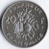 Монета 20 франков. 1991 год, Французская Полинезия.