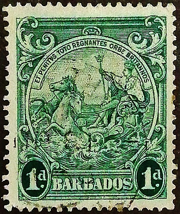 Почтовая марка (1 p.). "Образ колонии". 1942 год, Барбадос.
