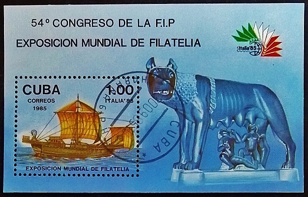Мини-блок. "Филателистическая выставка ITALIA'85". 1985 год, Куба.