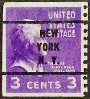 Почтовая марка (3 c.). "Президентский выпуск". 1938 год, США. Предварительное гашение "NEW/YORK/N.Y.".