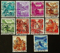 Набор почтовых марок (10 шт.). "Пейзажи". 1934-1948 годы, Швейцария.