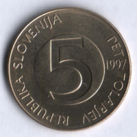 5 толаров. 1997 год, Словения.