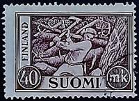 Почтовая марка (40 m.). "Дровосек". 1952 год, Финляндия.