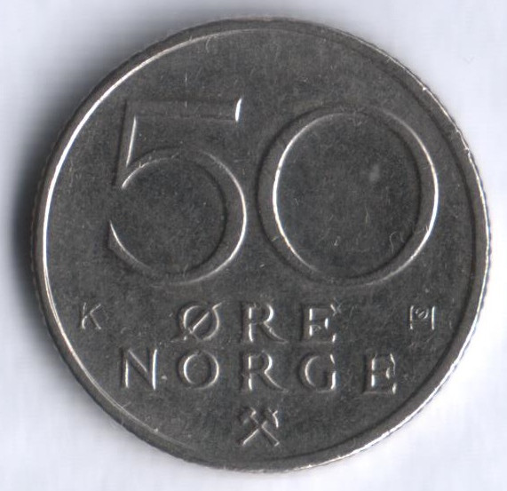 Монета 50 эре. 1986 год, Норвегия.
