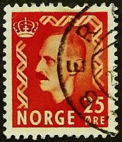 Почтовая марка (25 ö.). "Король Хаакон VII". 1950 год, Норвегия.