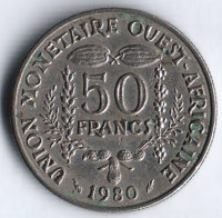 Монета 50 франков. 1980 год, Западно-Африканские Штаты.